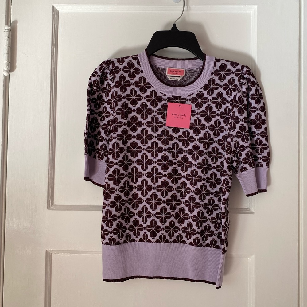 Kate Spade Purple Flower Spade Short Sleeve Sweater